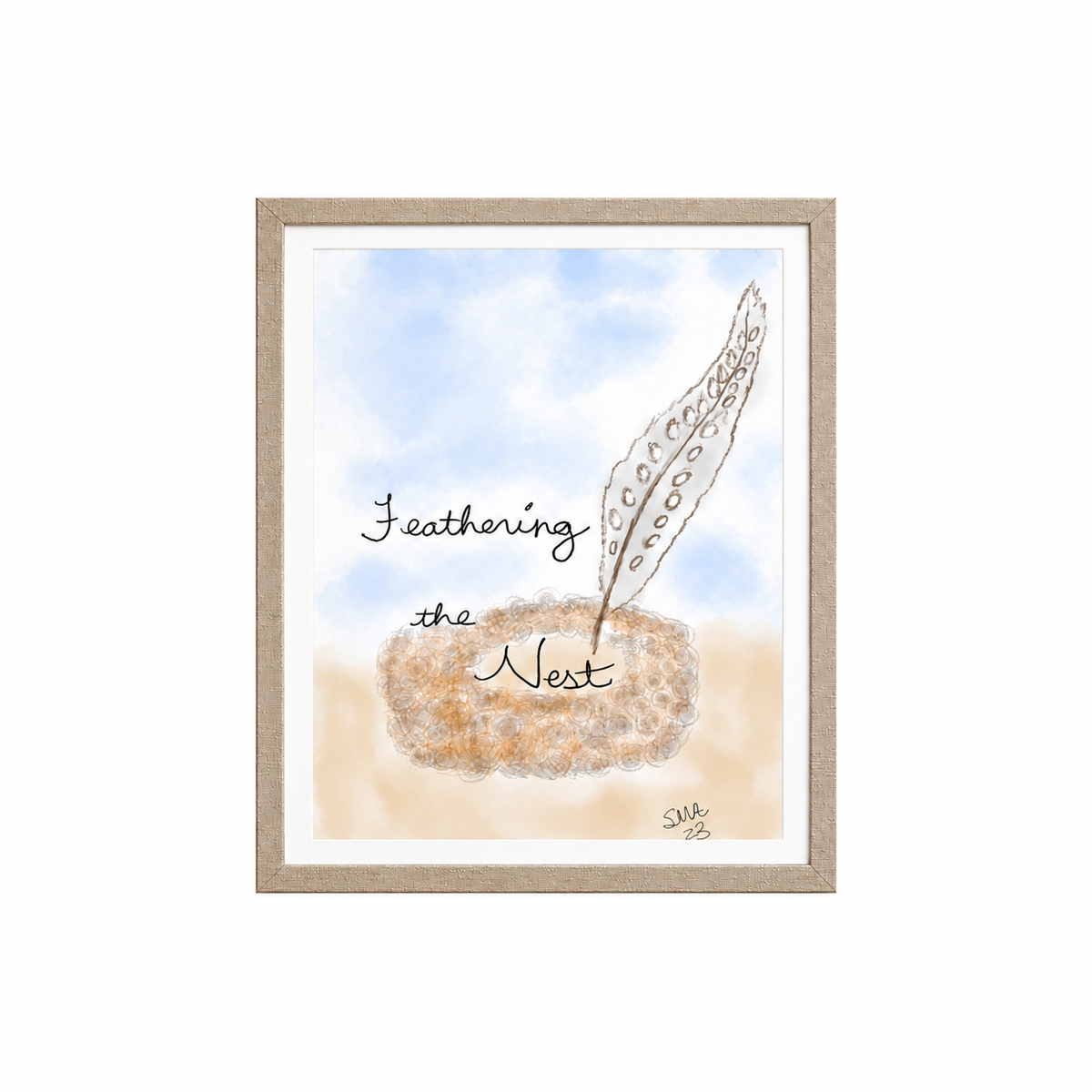 Feathering the Nest framed artwork centered on white, scaled to match the collection